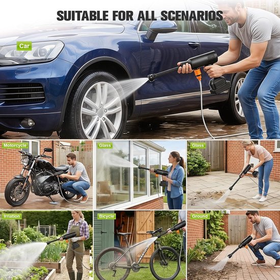 Accu-hogedrukreiniger 35 bar, 1,2 GPM batterij Power Washer met 6-in-1 mondstuk en schuimkanon, ideaal voor auto, fiets en tuin, 5,0 m slang — afbeelding 3