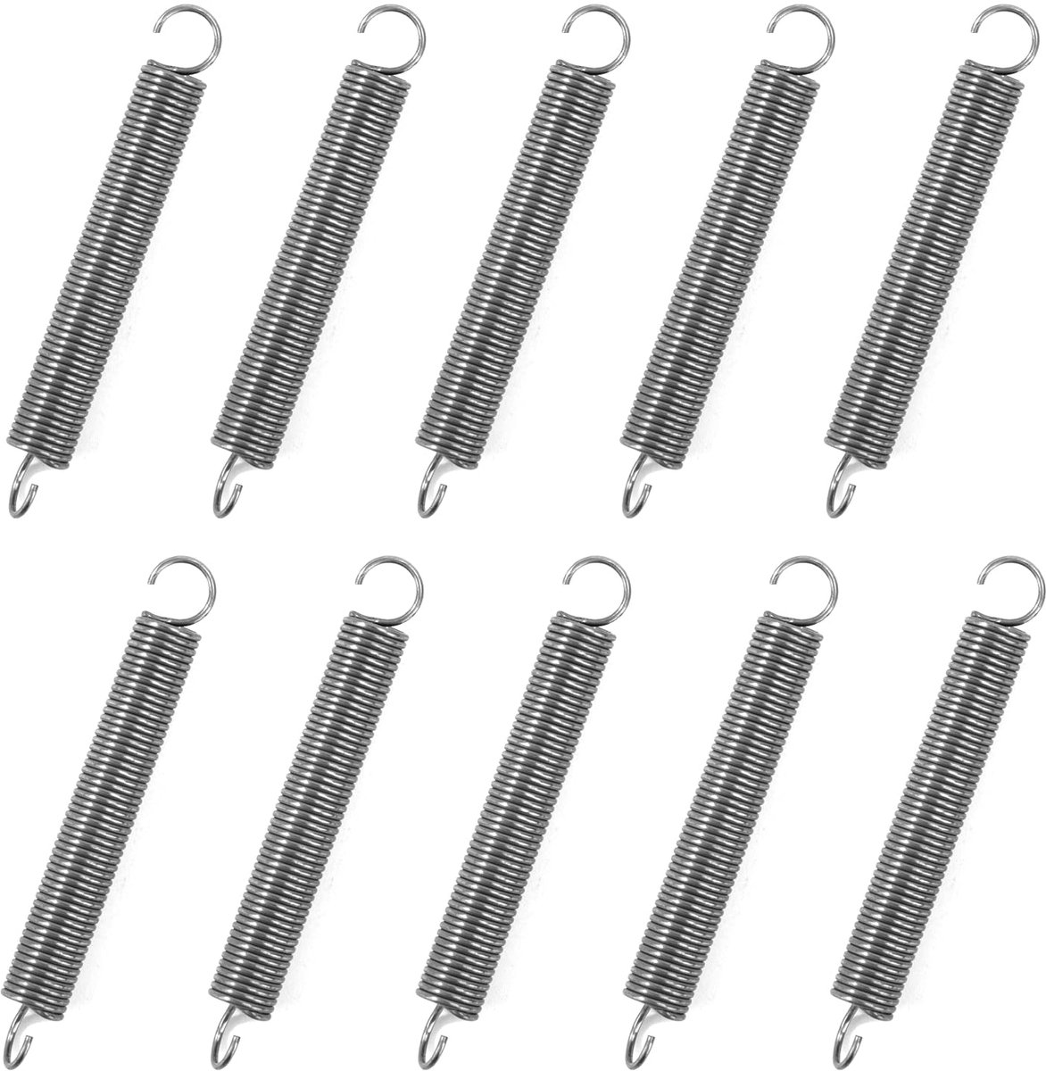 Verlengveren, 60 mm, trekveren met haken, 90 graden, roestvrijstalen veer, buitendiameter 8 mm, draaddiameter 0,9 mm, veerkracht 1,9 kg, 10 stuks