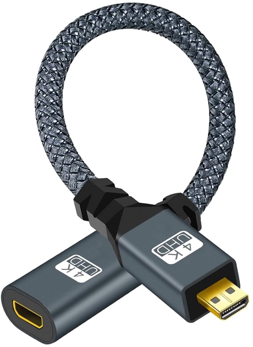 Micro HDMI Kabel Adapter, Type D Mannelijk naar Vrouwelijk, Ondersteuning 3D/4K 1080p 20CM