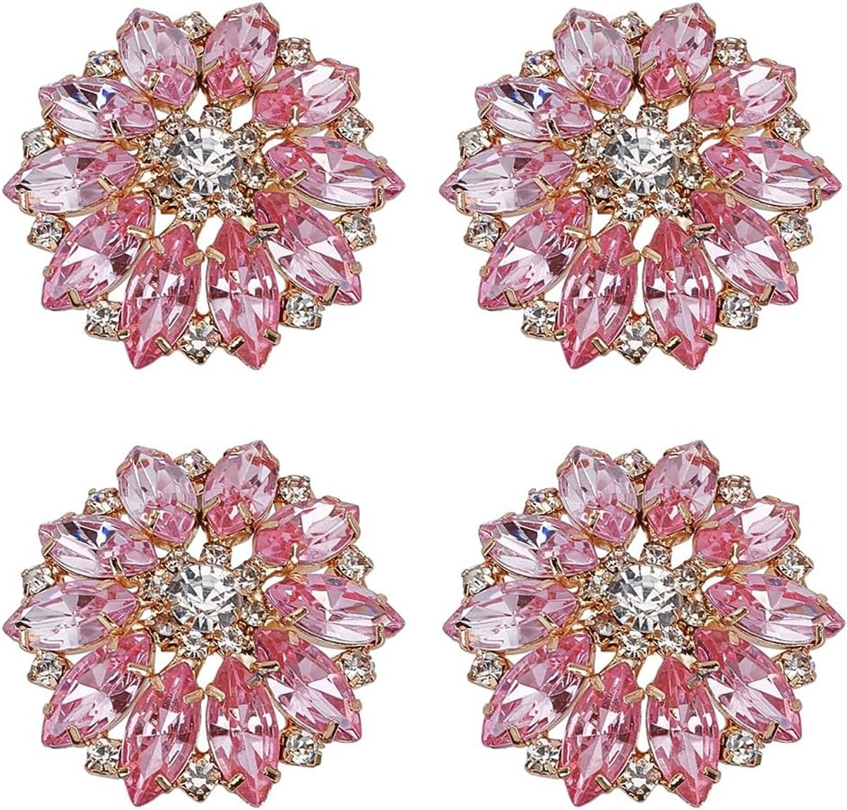 4 Stuks Bloem Legering Clear Strass Schacht Knoppen 39x40mm Gat 4mm Fuchsia Strass Knopen Kristal Naaien Knoppen Boeket Strass Knoppen voor Kleding DIY Versieren