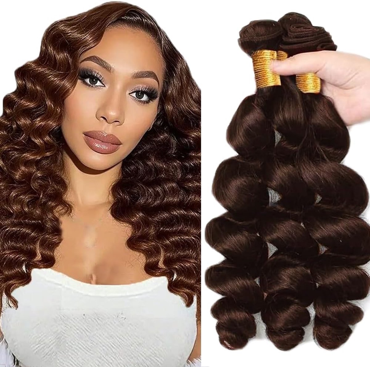 24 26 28 Inch Bundles Human Hair Extension Loose Wave menselijk haar Bundles Unprocessed Brazilian Virgin Hair #4 Chocolate Brown Minimal detachment For Women 3 Bundles Total 150g
