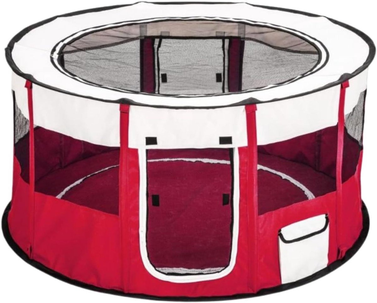 Nylon Puppyren - Hondenren Opvouwbaar - Huisdier Training - Met Gaasdak - 120 cm doorsnede - Rood