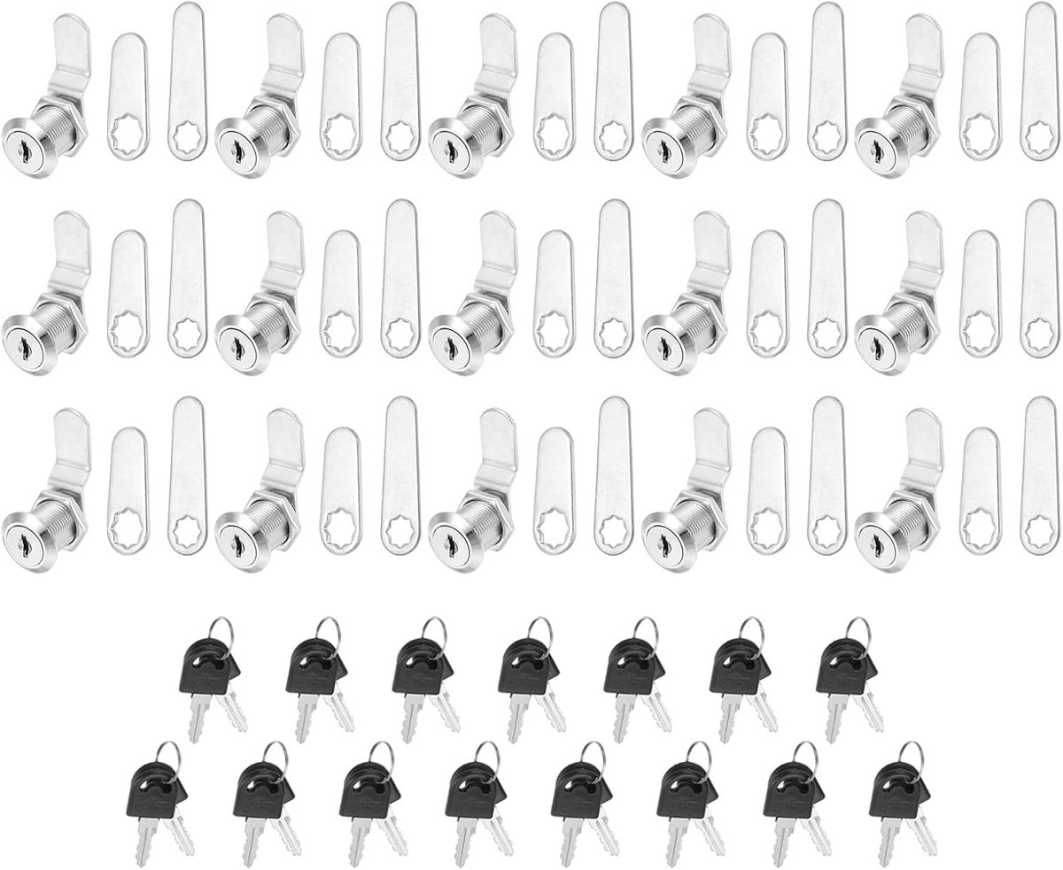 Sloten met Sleutel, 15 Pack Cam Vervanging Lock Cilinder Toolbox Lock voor RV Lade Opslag Winkelwagen Brievenbus, Zilver