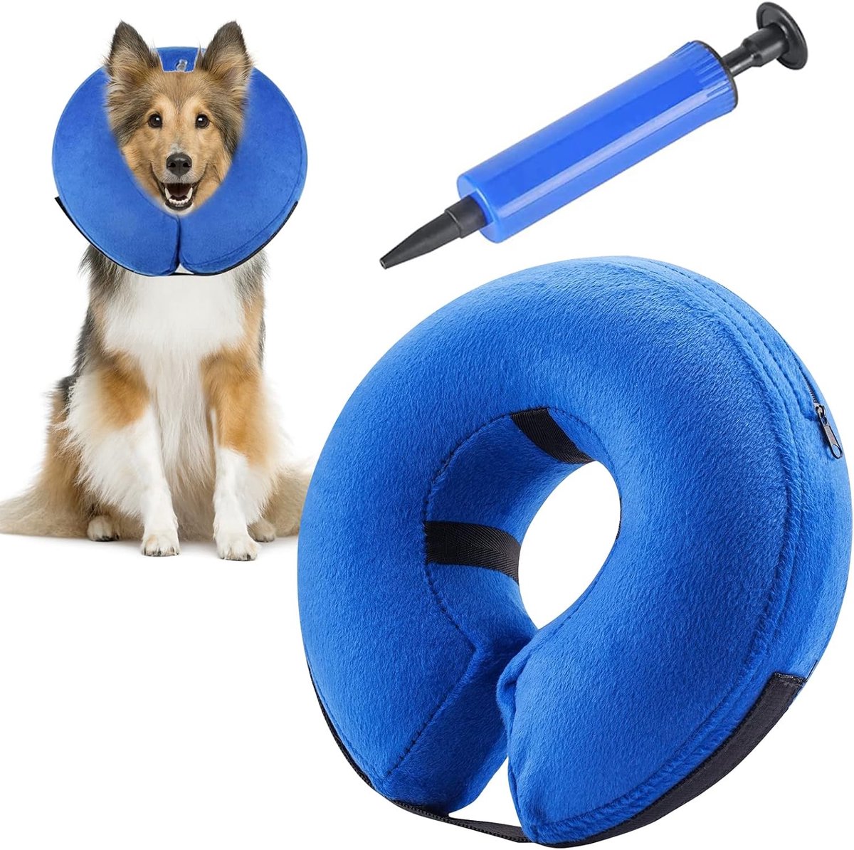 Halsband voor honden en katten, comfortabele hond beschermende opblaasbare kegel huisdier herstelkraag, zacht verstelbare opblaasbare basis hondenhalsbanden voor herstel van chirurgie of wonden (klein, blauw)