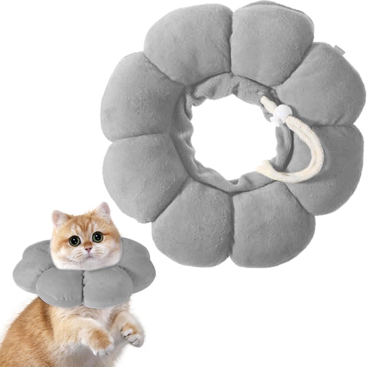 Halsband voor katten, Elizabethaanse halsband voor kat met zonnebloem, zacht, anti-bijt-halsbanden om likken na de operatie te voorkomen (grijs, M)