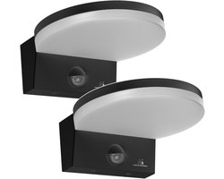 Maclean - 2 stuks Wandlamp LED buitenlamp met PIR bewegingsmelder, zwart, 15W, IP65, 1560lm, neutraal wit (4000K) MCE344 B