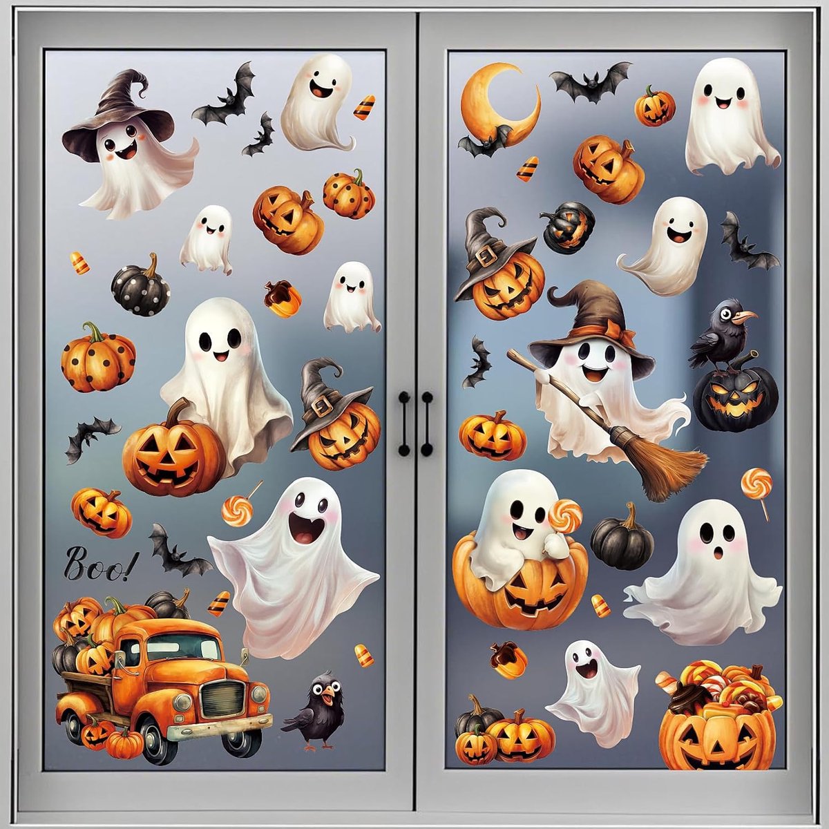 Raamstickers, 8 vellen, zelfklevend, Halloween, raamafbeeldingen voor feestjes, glazen deuren, raamdecoratie