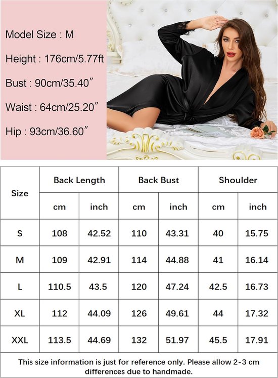 Satijnen badjas voor dames, lange kimono, Japanse ochtendjas voor dames, manchetten van kant, bruid, badjas, bruiloft, feest, met riem — afbeelding 4