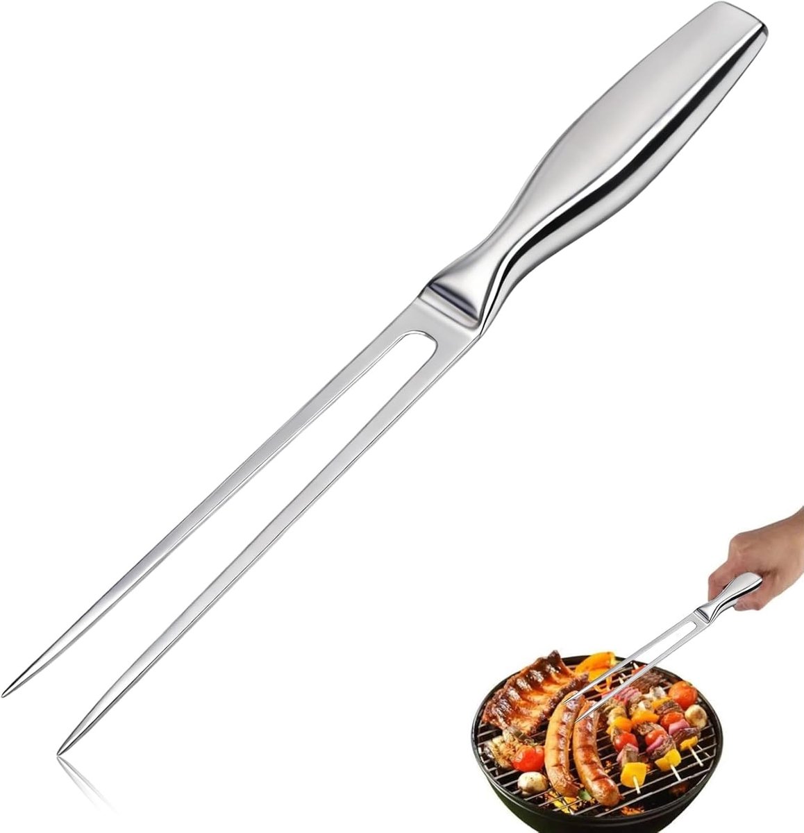 Vleesvork van roestvrij staal, 27 x 2,1 x 1,5 cm, vleesvork van roestvrij staal, trancheervork, puntige braadvork, voor grillen, trancheren, keuken, kalkoen, braden, diner