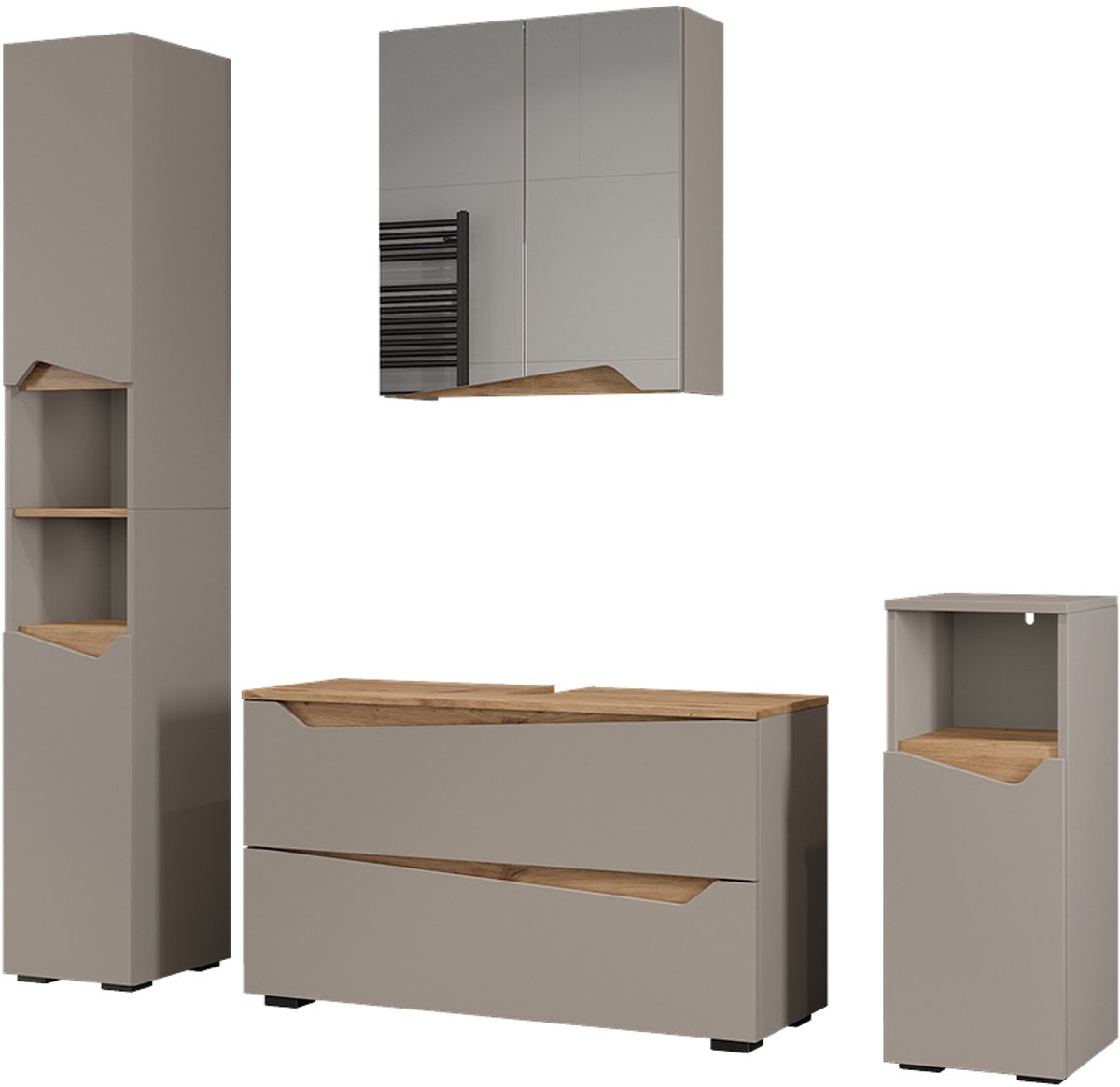 Vicco Badkamermeubelset Marelle, Grijs/Artisanaal eiken, 4-delig