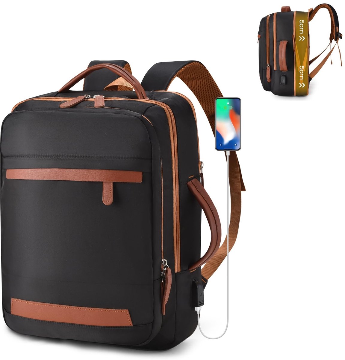 SolidKeus - Uitbreidbare Reisrugzak voor Cabin Luggage met USB Oplaadpoort en Natvak