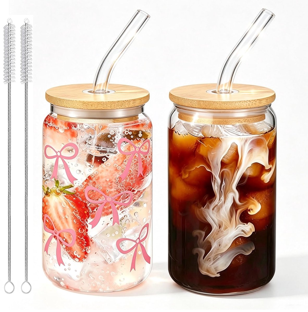 SolidKeus - 2 Stuks Drinkglazen met Deksels en Rietjes 16oz
