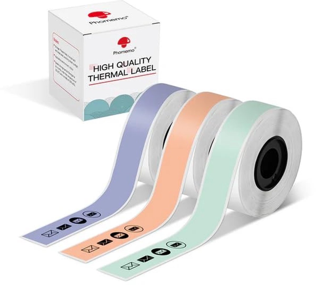 SolidKeus - Continue Label Tape voor D30, Zwart op Mintgroen, Licht Oranje en Lavendel, 15 x 6 m