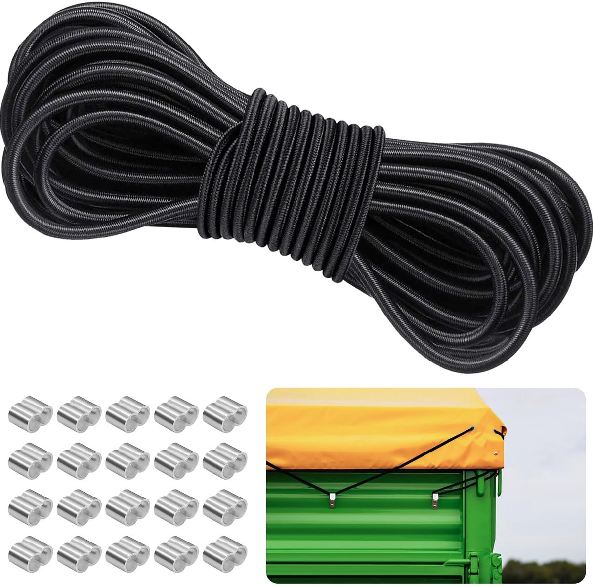 SolidKeus - Zwarte Rubber Expander Rope voor Tarpaulins 8mm x 10m