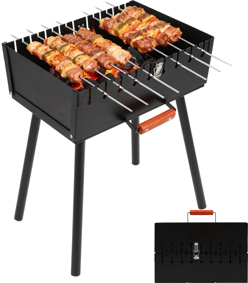 SolidKeus - Draagbare Houtskool Grill voor Kebab met 2 Hoogte-instellingen