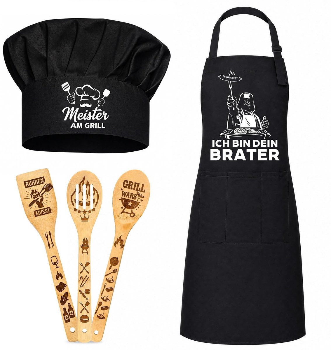 SolidKeus - BBQ Set met Schort en Pet voor Mannen