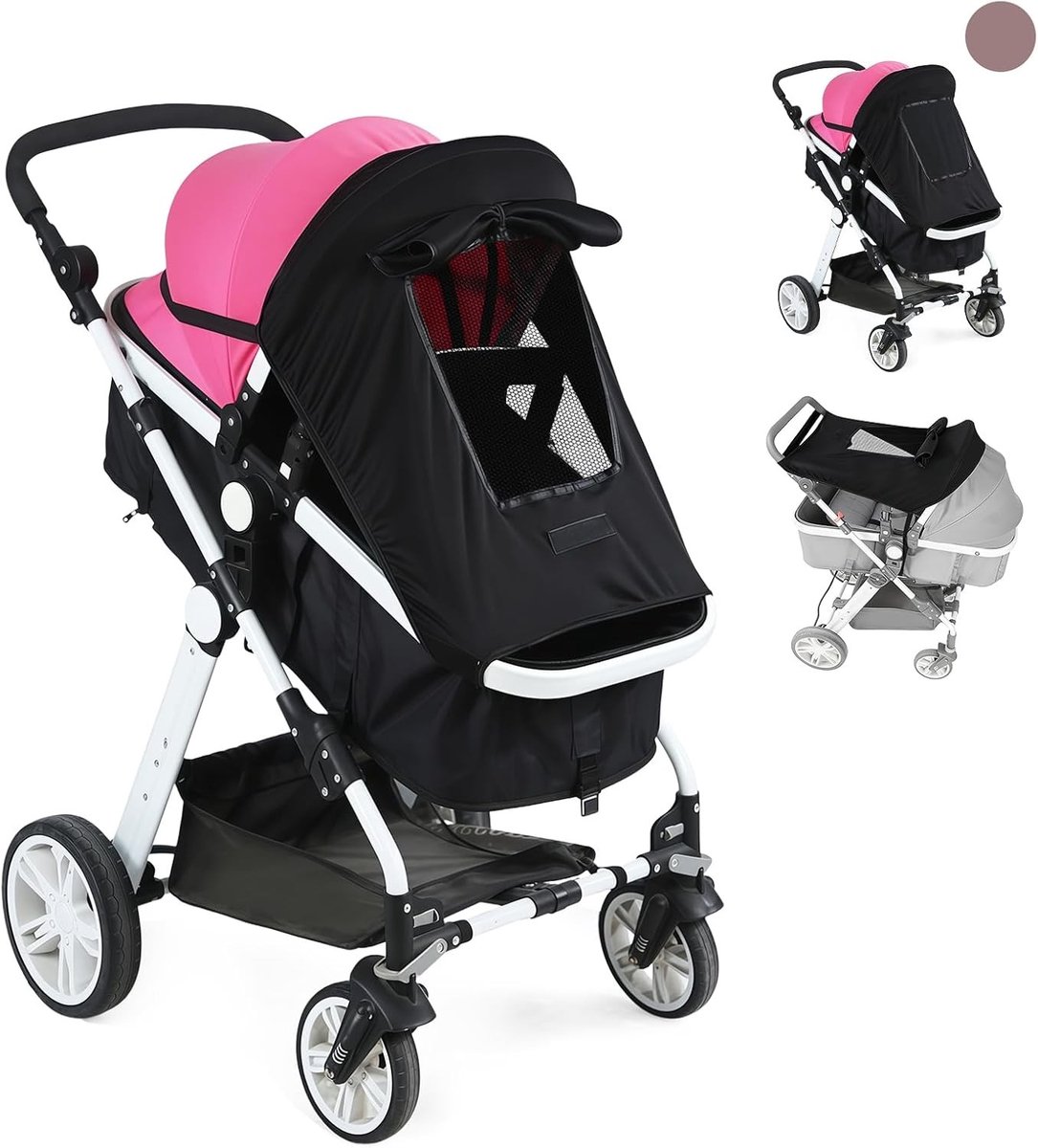 Zonwering kinderwagen UPF 50+ - zonnezeil met kijkvenster - extra brede schaduwvleugels - SnelShoppen