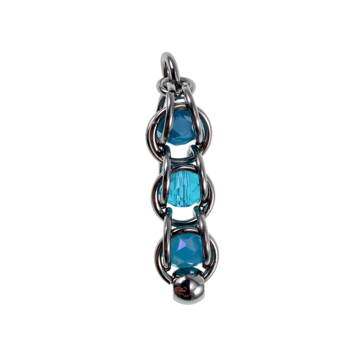 Schakelhanger met Drie Turquoise Kristallen, Lange Hanger, RVS, Dames - Handgemaakt door esde2