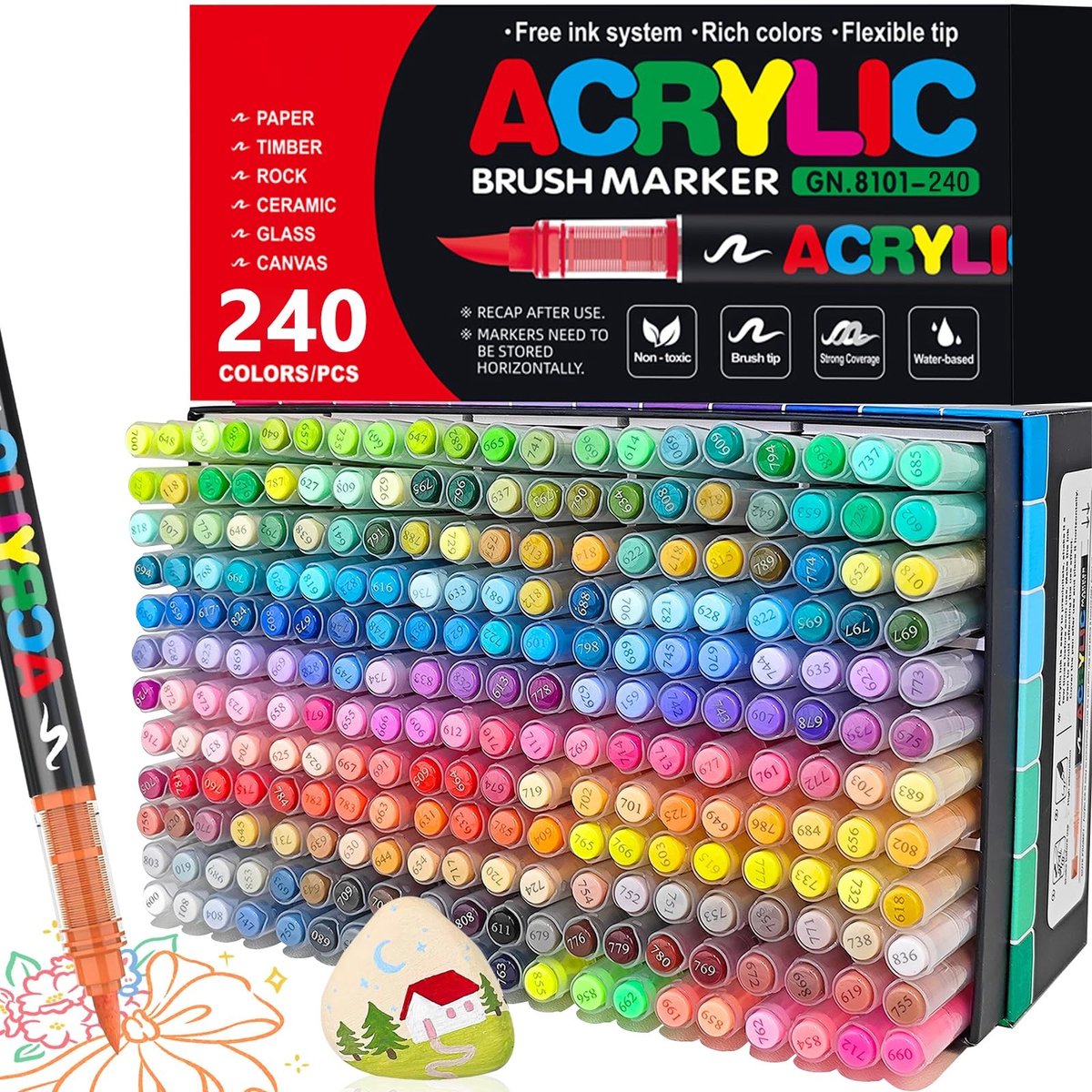 Omgoods - 240 Kleuren Acryl Borstel Markers Set