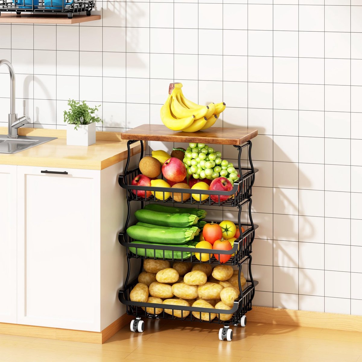 Omgoods - 4-laags Rolling Pantry Organizer en Opslagwagen