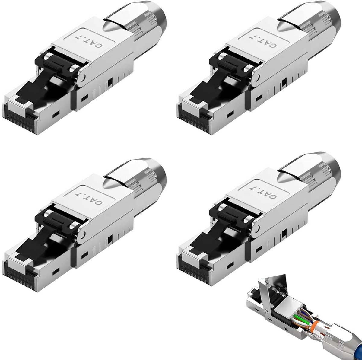 Omgoods - CAT 7 RJ45 Plug voor Ethernet Kabel, Toolless Installatie (4-Pack)