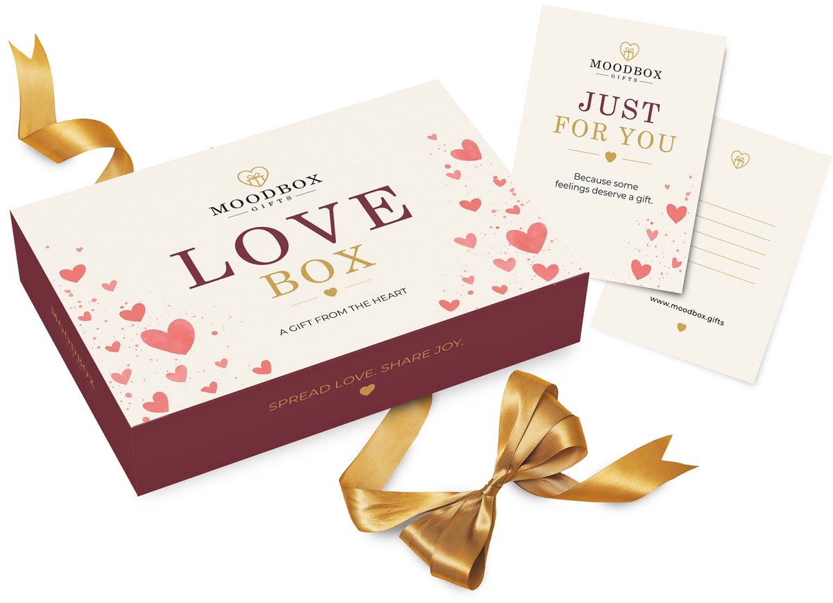 Moodbox Gifts - Love Box Prestige - Luxe Belgisch Cadeaupakket met Chocolade, Koffie, Thee en Lekkernijen - Gepersonaliseerde Boodschapkaart