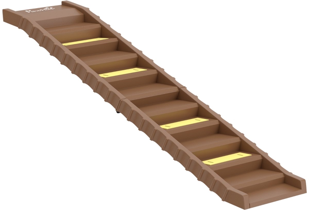 Opvouwbare hondenloopplank 154x40 cm bruin, 10 treden antislip tot 25 kg