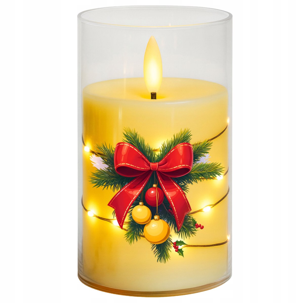 LED-kaars met vlam en strik - Veilige kerstdecoratie