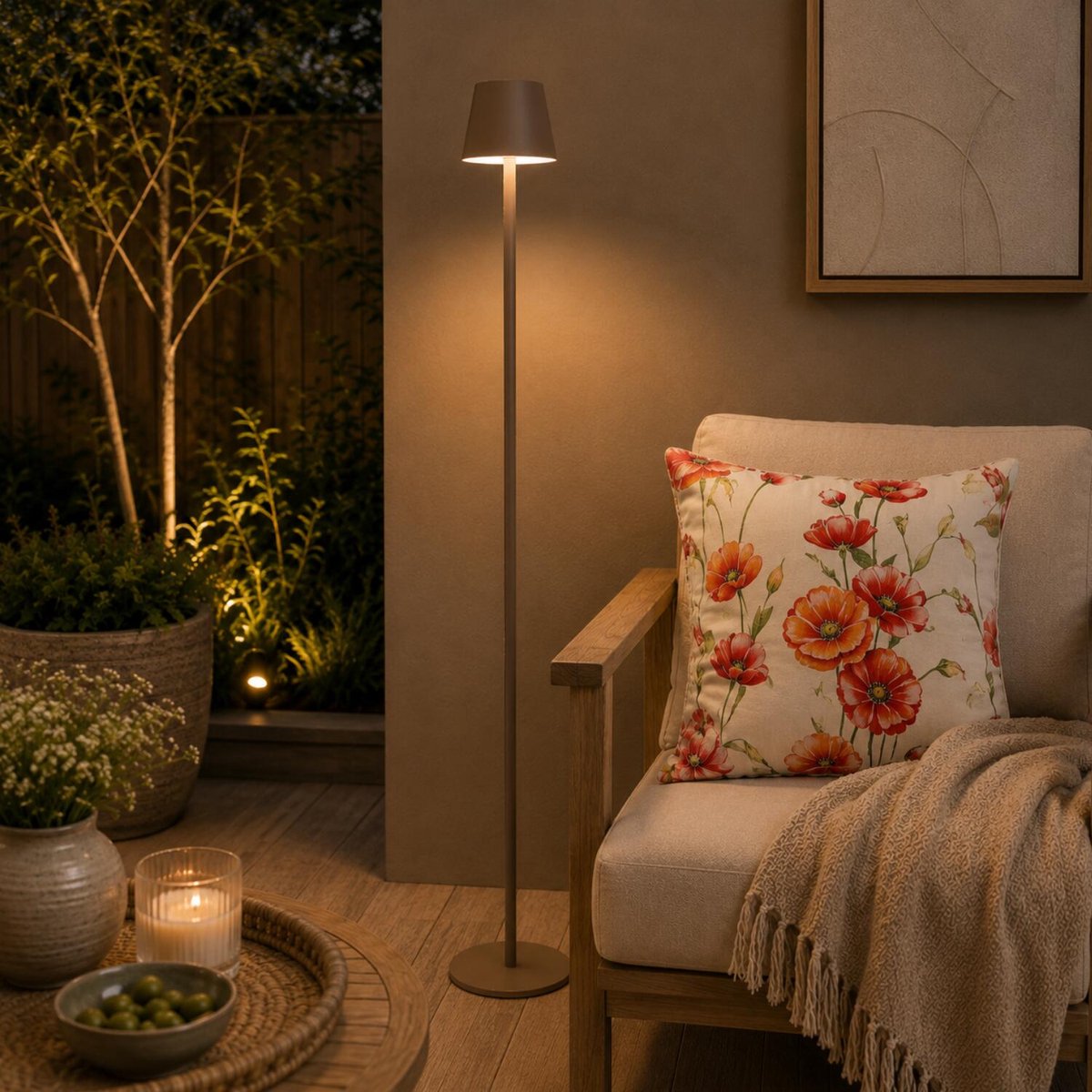 Anna Collection Portable lamp staand Ambiance - beige/zand - 120 cm - aanraaksensor - draadloos/oplaadbaar met USB - binnen/buiten