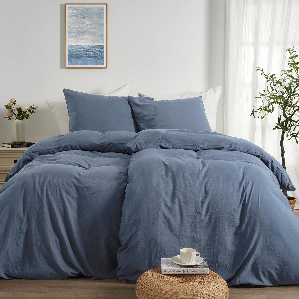 bed linnen grijs blauw 135x200 4-delige superzacht gewassen microfiber microfiber katoen-achtige Öko-tex 2 beddeksels 135 x 200+2 kussenbuigen 80x80-all met rits