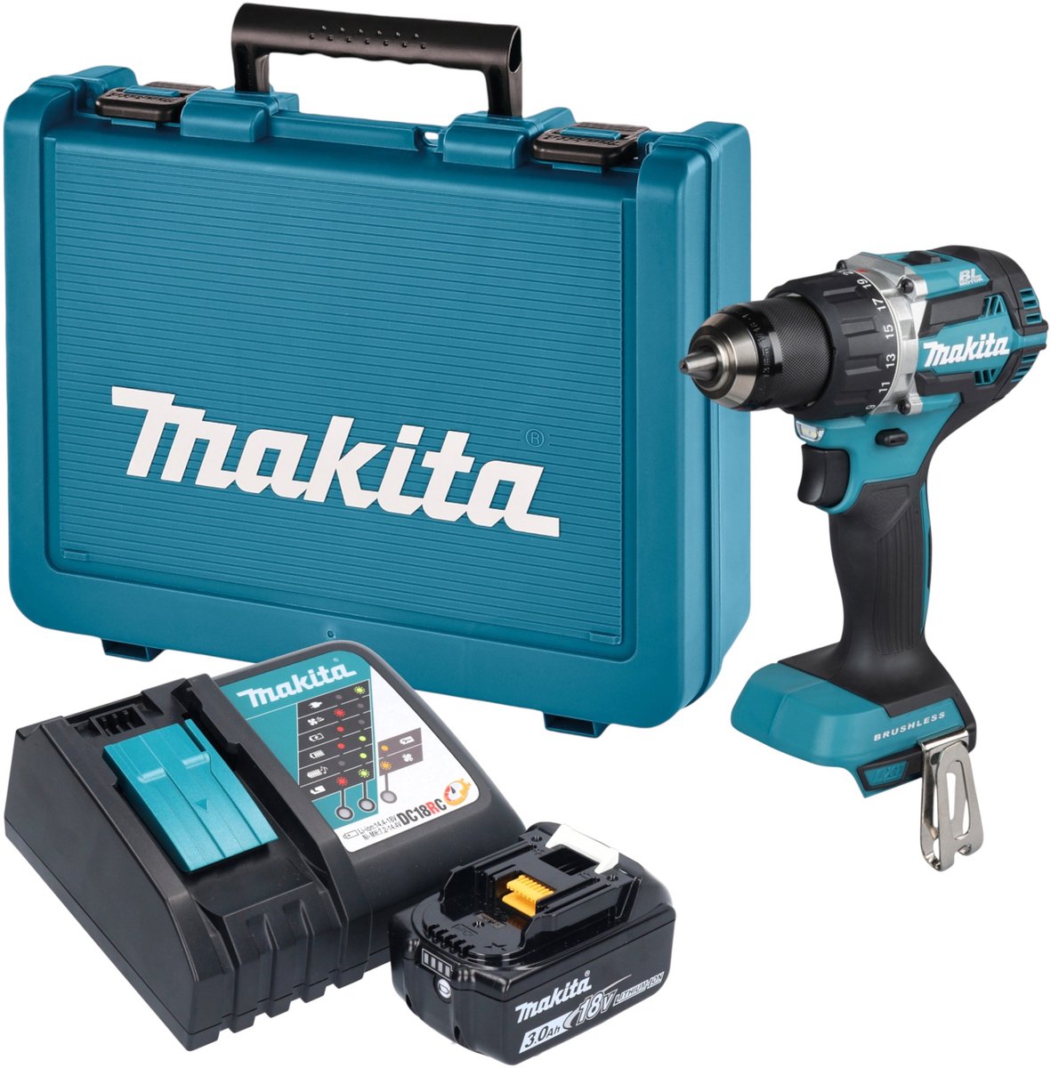 Makita DDF 484 RF1E accuboormachine 18 V 54 Nm borstelloos + 1x accu 3,0 Ah + oplader + koffer