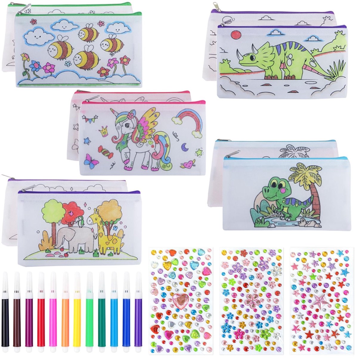 SolidKeus - Set van 10 Canvas Tasjes met Rits voor Creatieve Projecten