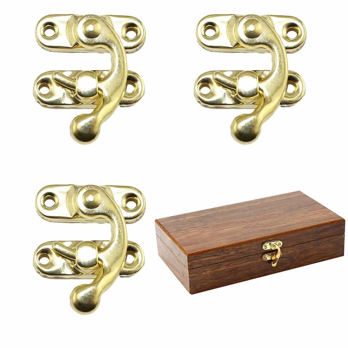 SolidKeus - Set van 3 Antieke Vintage Haakjes voor Houten Dozen