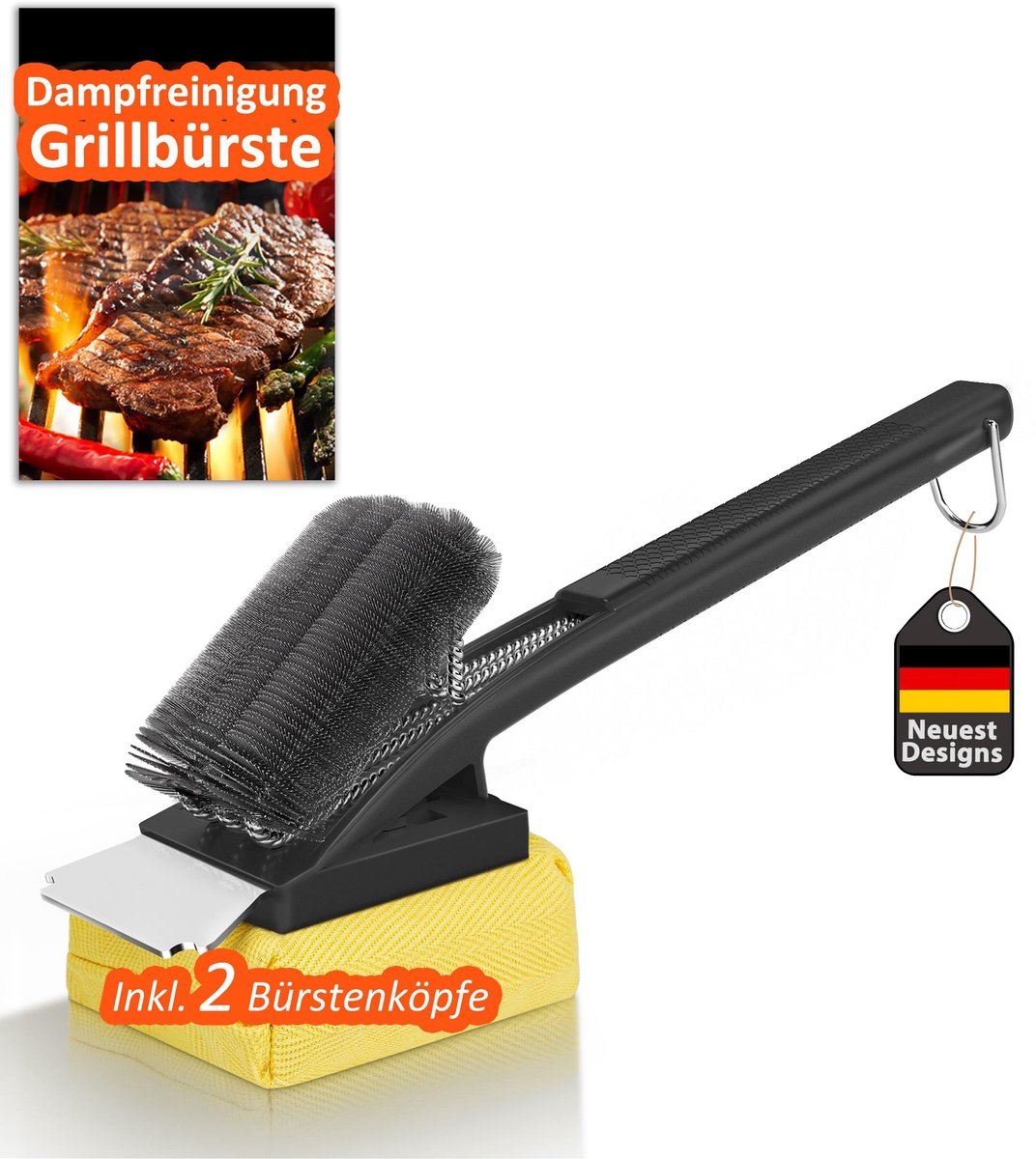 SolidKeus - Grillborstel met Stoomreinigingskop en Roestvrijstalen Haren