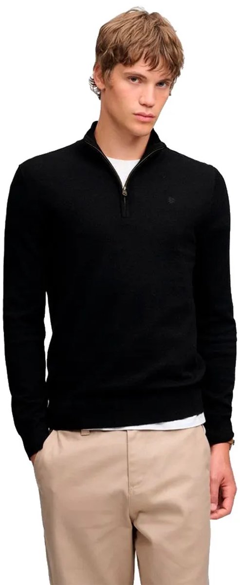 Superdry Essential Lichtgewicht Wol Blend Half Zip Trui Slanke Pasvorm Heren Sweaters Zwart