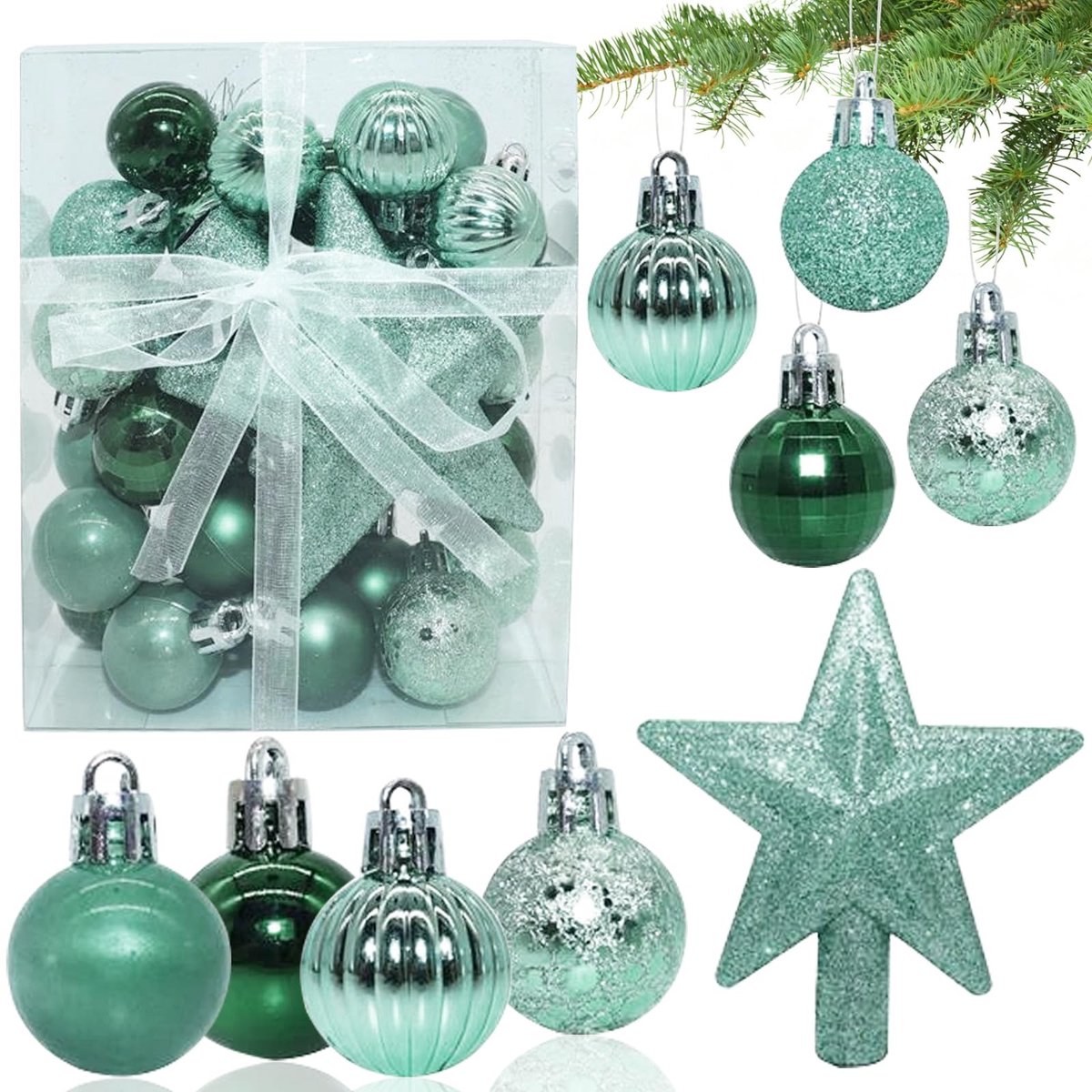SolidKeus - 30 Stuks Glitter Kerstballen van 3 cm voor Decoratie