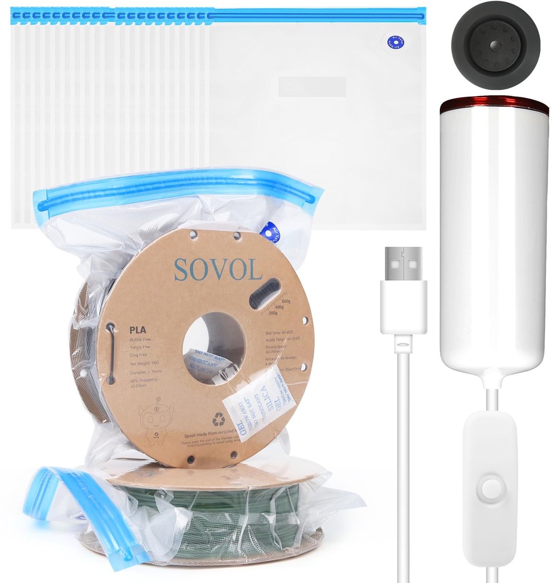 SolidKeus - Herbruikbare Vacuümzakken voor 3D Filament met USB Pomp