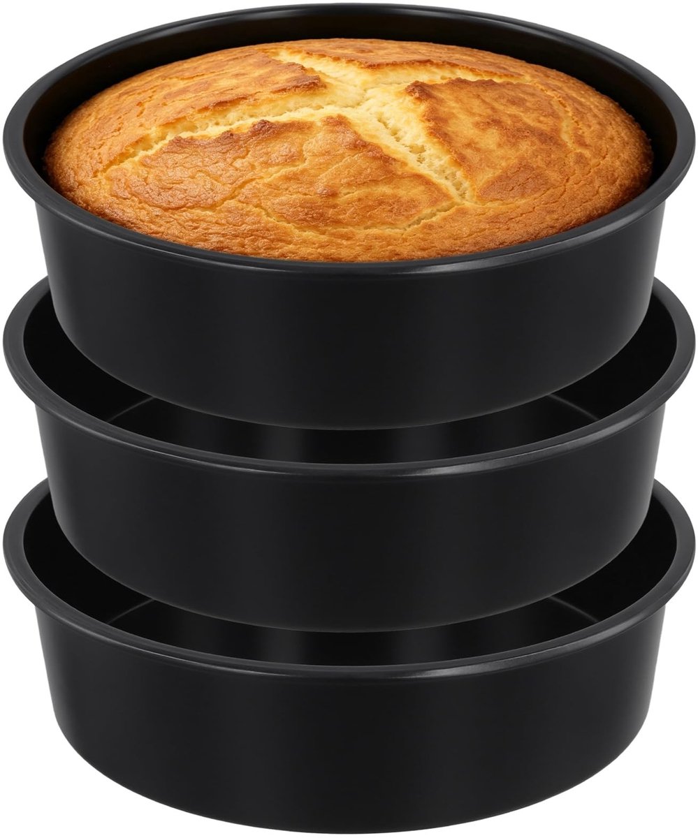 SolidKeus - Set van 3 Ronde Bakvormen, 26 cm met Antiaanbaklaag, Voor Taarten en Brownies