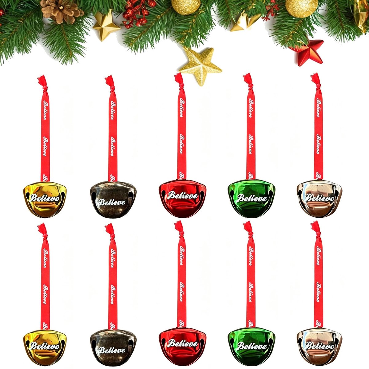 SolidKeus - Set van 10 Feestelijke Kerstklokken voor Decoratie