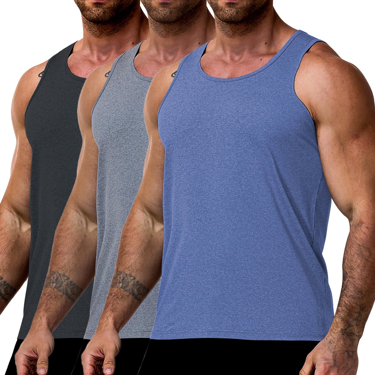 SolidKeus - Set van 3 Heren Spier Tank Tops Sneldrogend Ademend Mouwloos