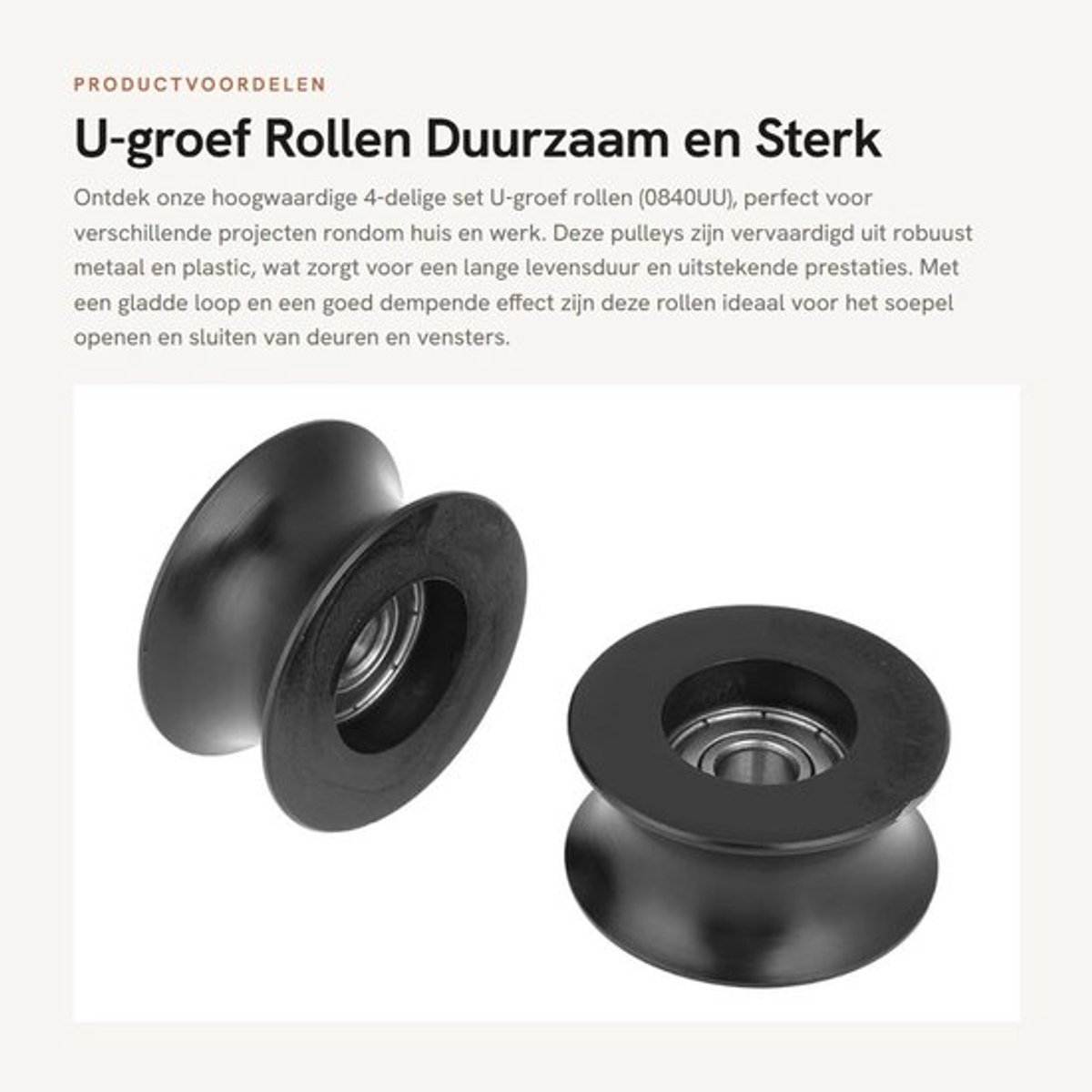 Rolgeleider U-groef 4 stuks - Metalen/kunststof - Draagvermogen 100 kg - Binnen diameter 8 mm - Buiten diameter 39.5 mm - Schokbestendig - Pulleys