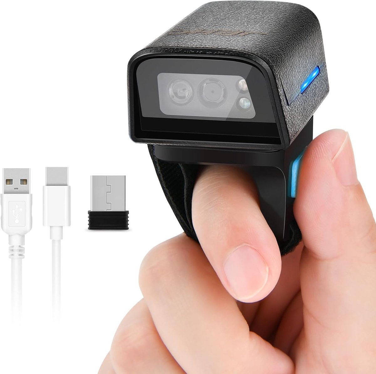 1D 2D Bluetooth draagbare ring barcodescanner, draagbare mini barcode-barcodelezer met 2,4 GHz draadloze en USB-kabelverbinding