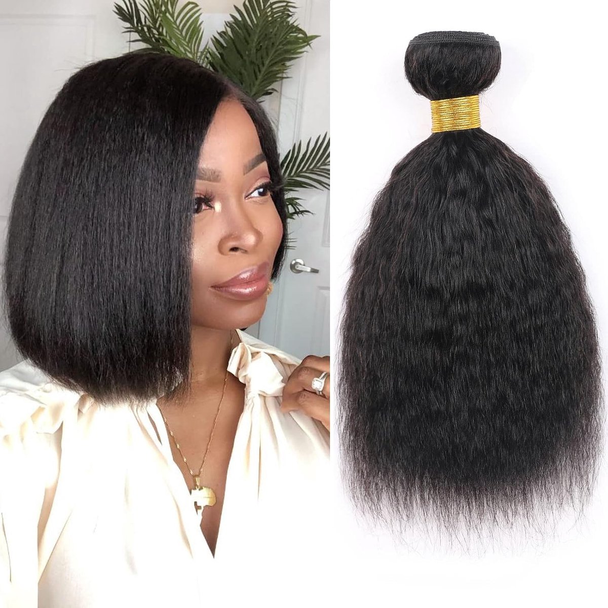 Kinky Straight Weaves 10 inch Human Hair Short Yaki Straight Bundles for Black Women 8A Grade Brazilian Hair Sew in Weaving 1 Bundle Only Natural Color Easy to Install