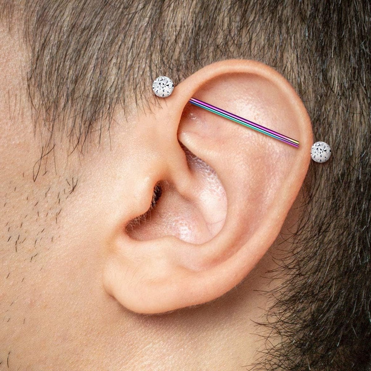 Piercing epoxy kristal pavé ballen vele kleuren industriële barbell industriële bar chirurgisch staal staaflengte 38 mm, Roestvrij staal