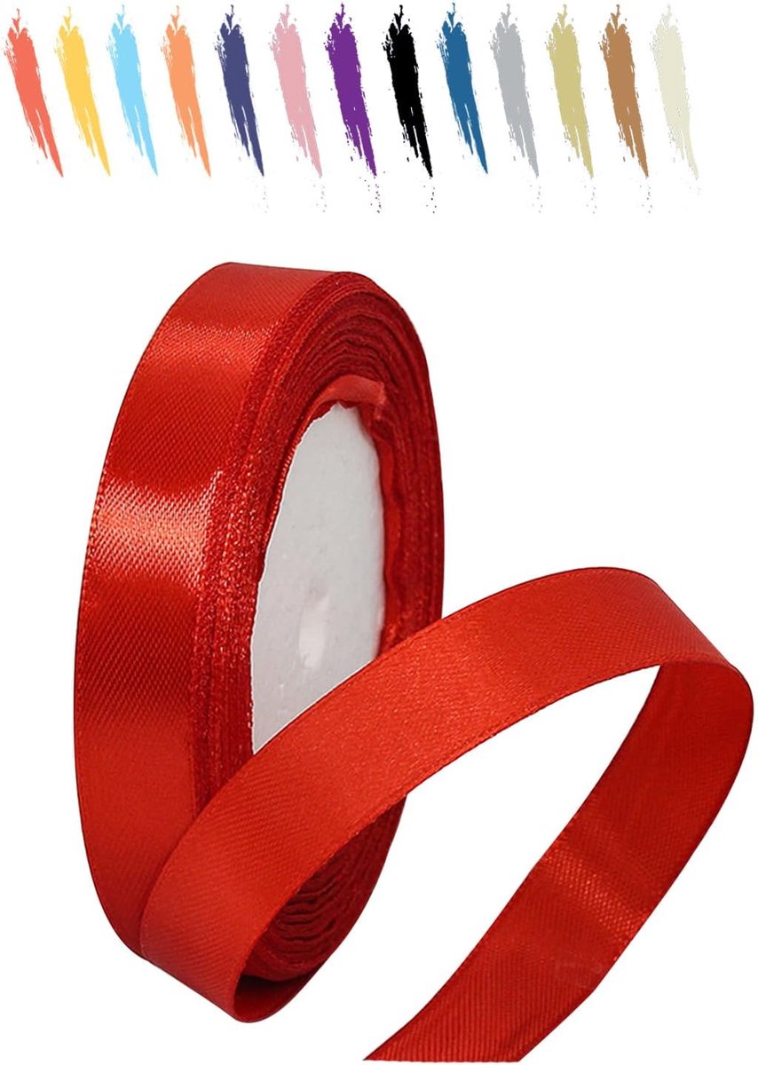 15mm Rood Satijnen Lint,25 Meters Decoratie Zijden Linten,Cadeaulint,Autolint,voor Feest, Bruiloft, Verjaardag,Valentijn Party