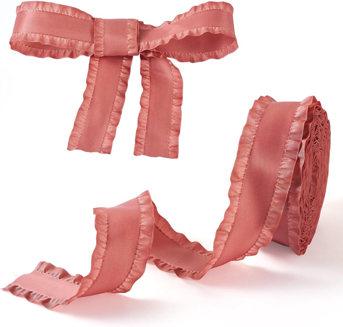 10 Yard Dubbel Ruches Lint 3-5/20 cm Brede Geplooide Randen Trimmings Stof Lint Koraal Gerimpeld Gerafeld Lint voor Geschenkverpakking Strik Feest Bruiloft Decoraties