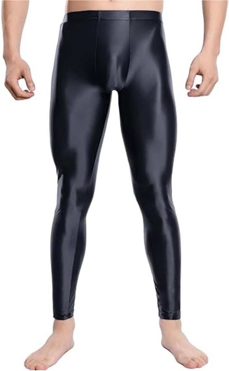 Leggings voor heren, yogabroek, sport, hoge taille, stretch-spandex-leggings met folie-effect, jaren 80-stijl, smalle broek