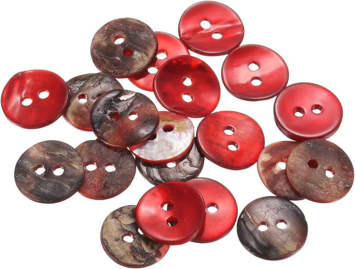Knopen van natuurlijk parelmoer, 12,5 mm, 2 gaten, jasknoppen van parelmoer, voor het naaien, shirt, doe-het-zelf, handwerk, decoratie, rood