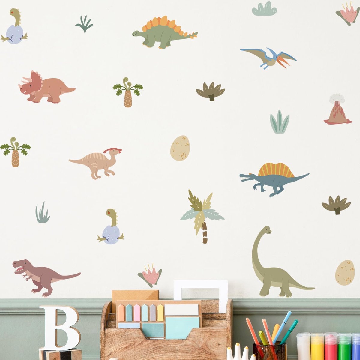 Muurtattoo kinderkamer, dier muursticker zelfklevend, decoratie kinderkamer meisjes babykamer jongens slaapkamer woonkamer wanddecoratie-dino-sticker