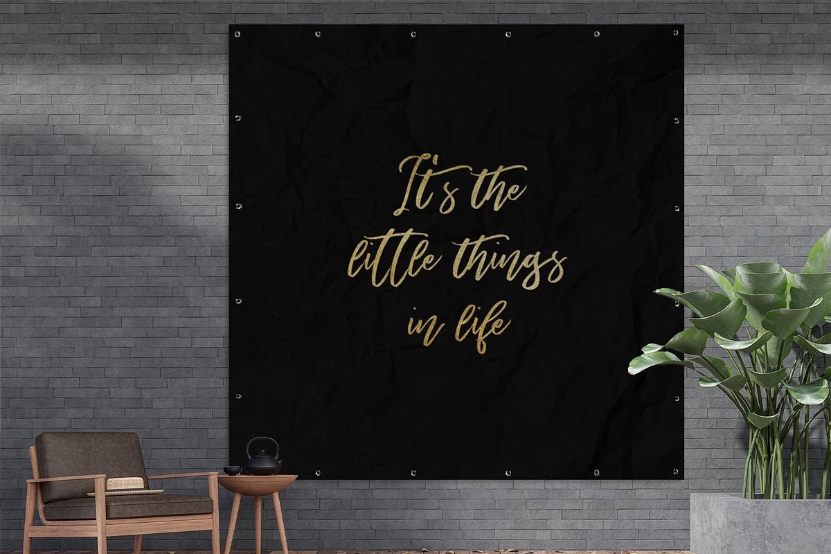 Tuinposter - 200x200 cm - Quote - Life - Black and gold